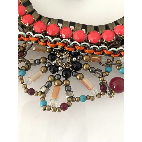 Pam Hiram Chunky Bib Necklace Semi Precious Beads Brass Cube Chain Handcrafted - Picture 4 of 10